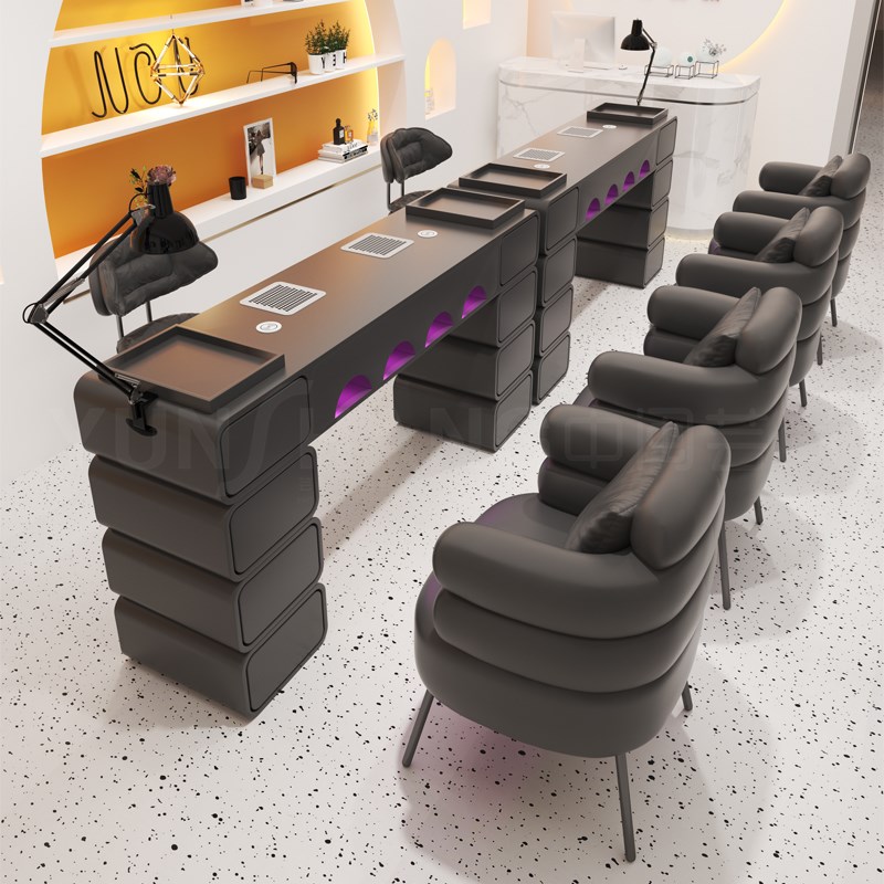 暗黑系美甲桌椅装自带吸尘器烤灯插座修甲台沙发一站式配齐