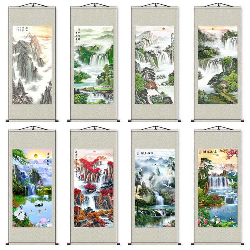 山水画客厅挂画办公室山水画背景墙卷轴装饰画鸿运当头国画山水画