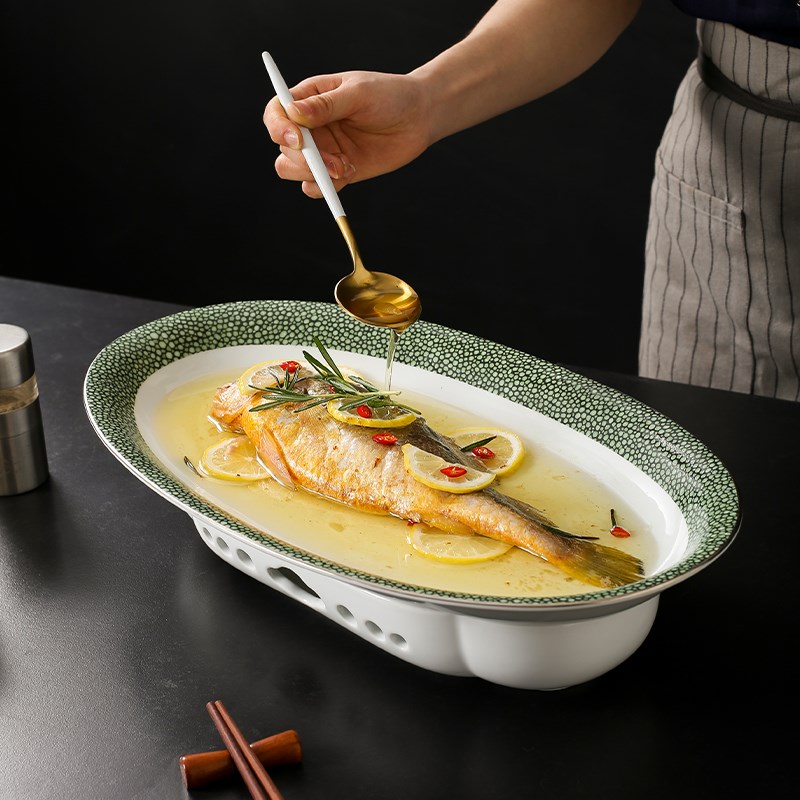 魔鬼纹《宋式暖鱼炉盘》旦形陶瓷干锅明炉餐厅18寸剁椒鱼头盘