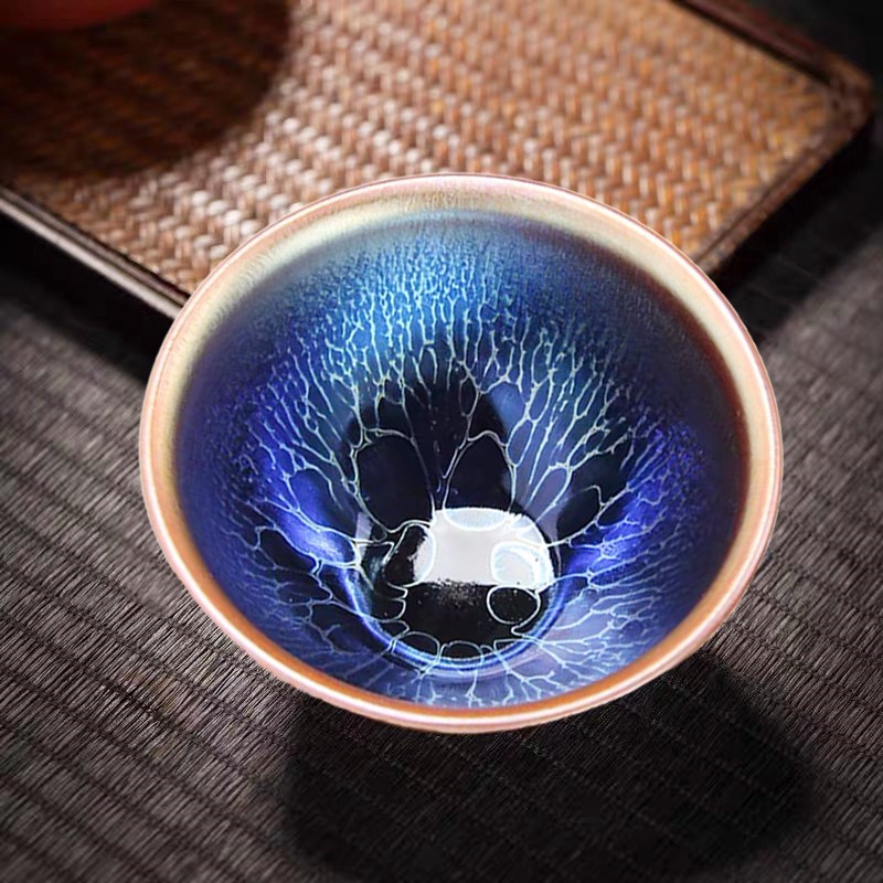 蓝龙鳞纹陶瓷主人杯家用品茗杯客杯个人喝水泡茶功夫茶具专用茶盏