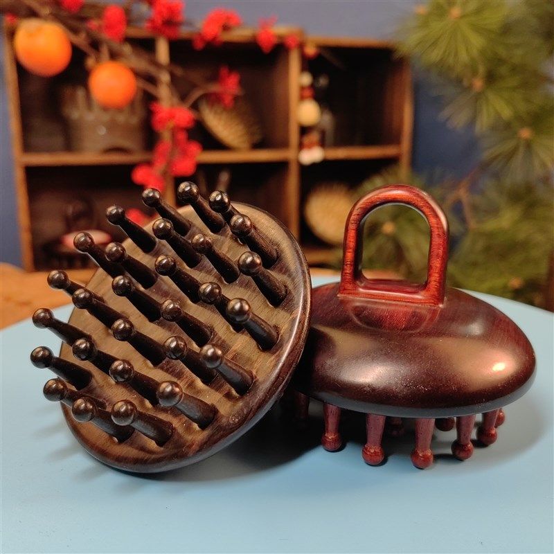 【卖檀翁】指环按摩梳红檀木黑酸枝紫光檀28钉弧形贴头皮经络头疗