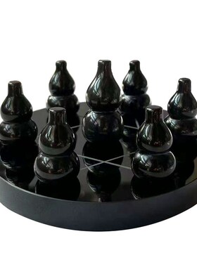 天然黑曜石葫芦七星阵摆件彩红眼葫芦黑色水晶福禄开业送礼品