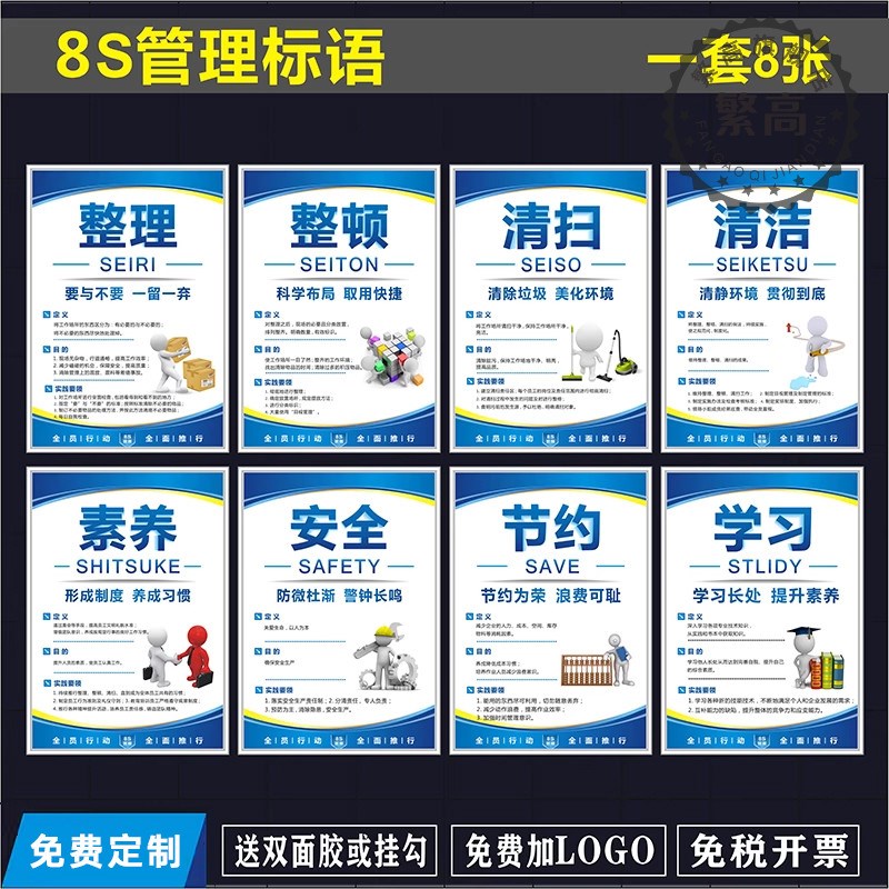 S管理标语5S/7S/8S/10S企业文化宣传海报车间仓库展板挂图标识牌