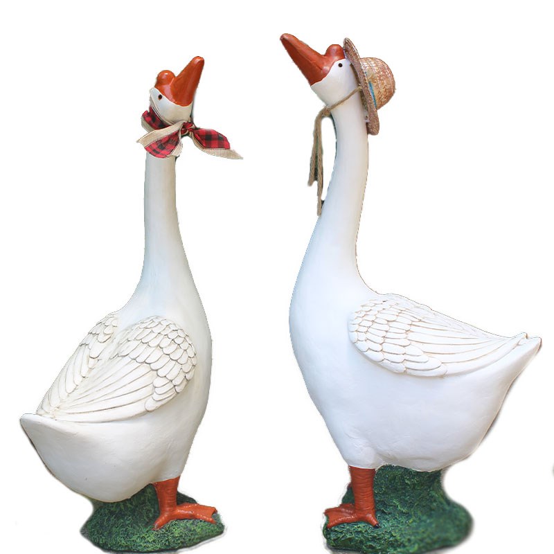 可爱田园风大白鹅树脂落地摆件庭院阳台花园幼儿园温馨布置摆设