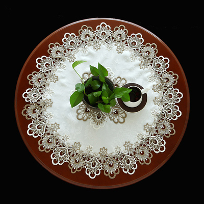 9931欧式田园蕾丝镂空餐桌垫圆形布艺家用小圆桌布防尘布遮盖巾