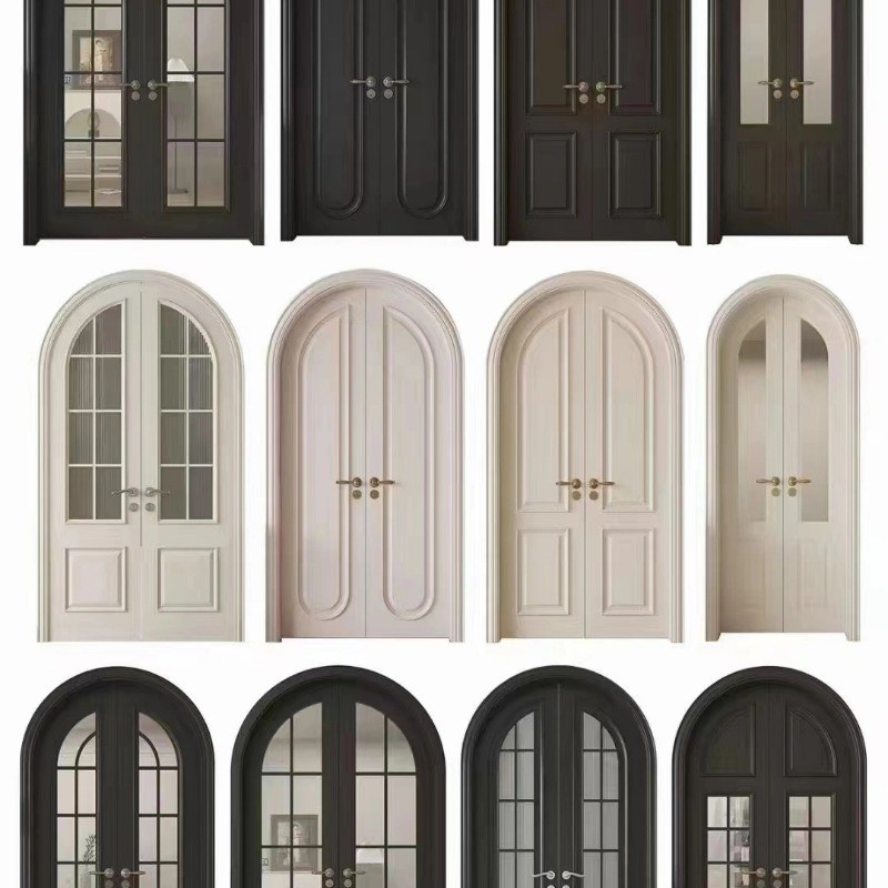 实木烤漆门房间木门室内门卧室门实木复合门圆弧拱形门法式对开门