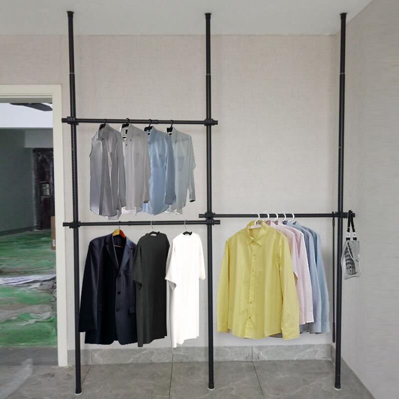 顶天立地衣架免打孔卧室挂衣架落地可伸缩晾衣架单杆多功能晒衣架