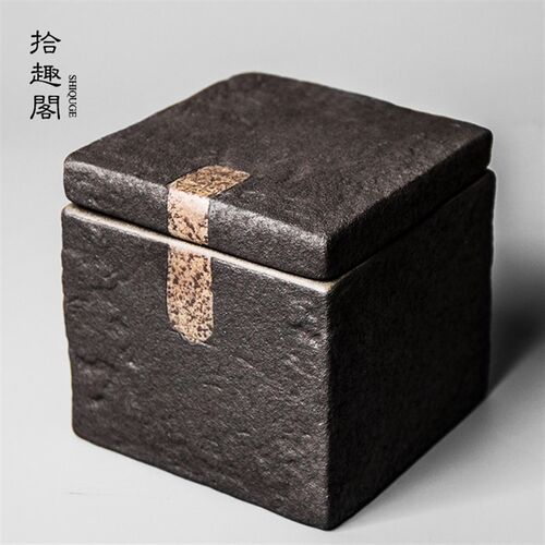 手工粗陶茶叶罐茶盒复古陶瓷茶仓存茶罐非密封土陶普洱黑茶醒茶罐