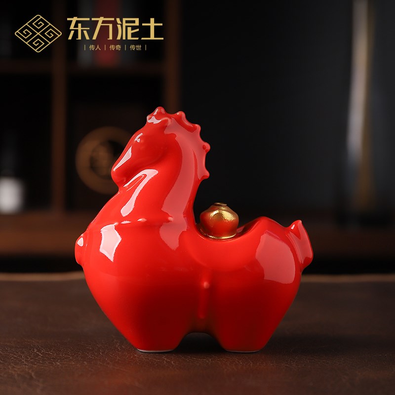 陶瓷唐马Q版马上有钱香插小摆件办公室茶室书房桌面好物工位装饰