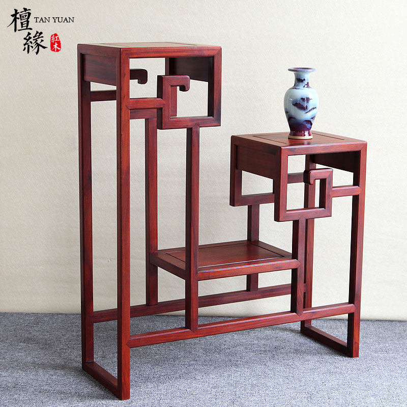 红木花架家具黑枝木红贵宝中低两高花架花几仿古中式实木质盆景架