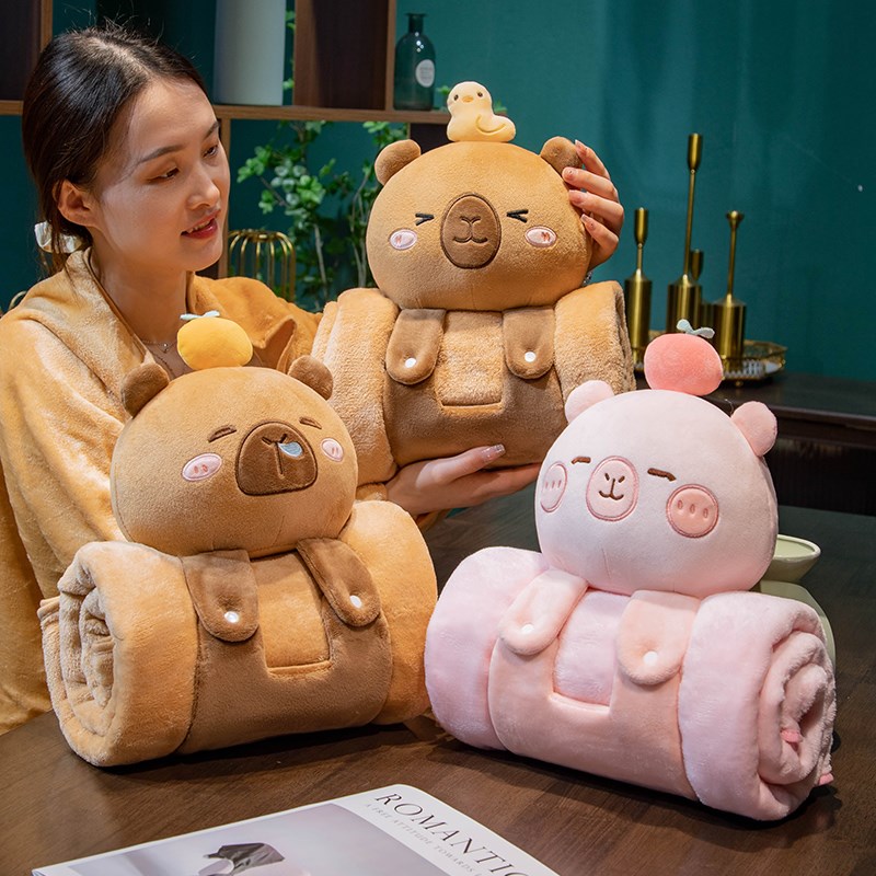 卡通抱枕毯子两用二合一办公室午睡折叠披肩小毯子空调车用靠枕女