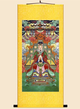 明清复古水陆画 北极紫微大帝画像 绢布材质卷轴挂画神仙画丝绸画