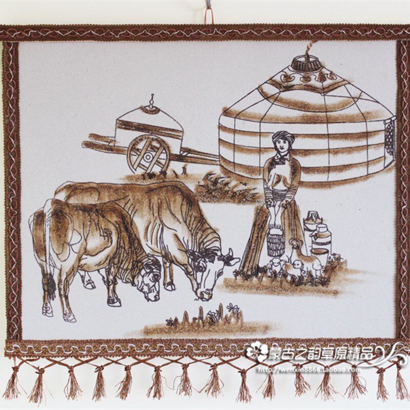 蒙古毡画 草原之家 内蒙古工艺品 少数民族特色挂画 蒙古包装饰画