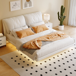 洛西亚奶油风悬浮床现代简约主卧1.8米双人意式 极简大象耳朵皮床