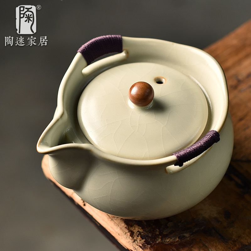 陶迷黄汝窑手抓壶陶瓷茶壶开片可养家用单壶中式茶具防烫带过滤壶