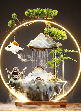 招财流水摆件循环水创意生财客厅玄关办公室桌面装饰乔迁开业礼品