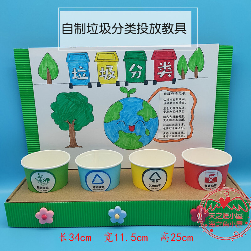 变废为宝废物利用环保手工diy材料包垃圾分类投放儿童教具 手抄报