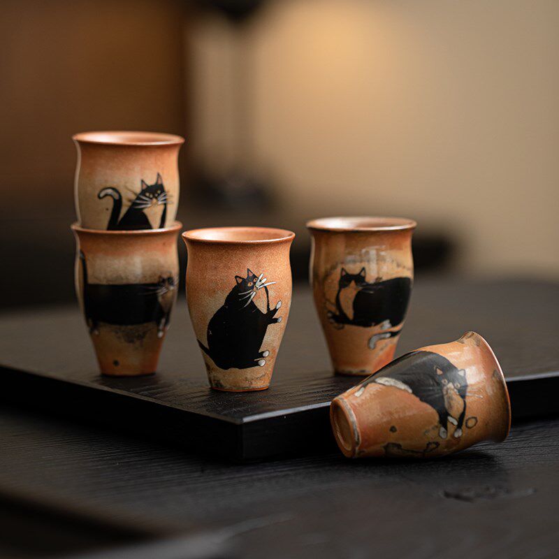 蕴华堂志野烧陶瓷茶杯手工绘银闻香杯家用复古功夫茶具品茗杯单杯