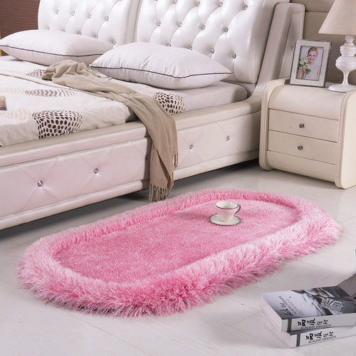 可爱椭圆形卧室床边毯粉色少女心婚房地毯客厅书房休闲加厚大地垫