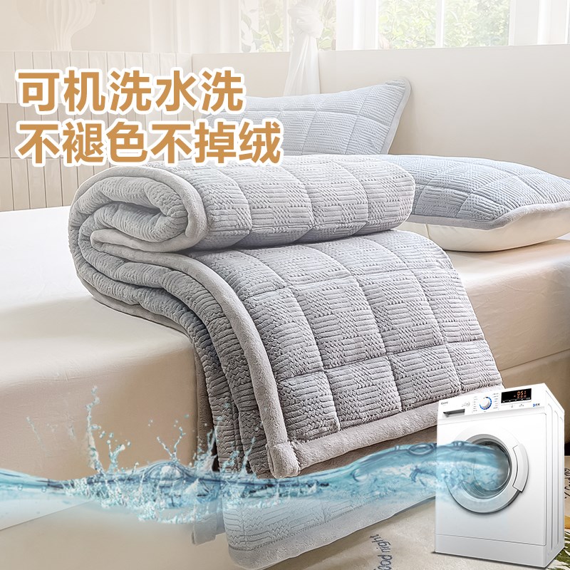 床盖三件202新款冬季夹棉床单防滑不移位加厚加绒炕盖毯