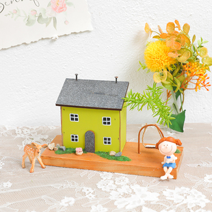 休闲小院小房子摆件木制家居幼儿园花园店铺装饰街景造景创意饰品
