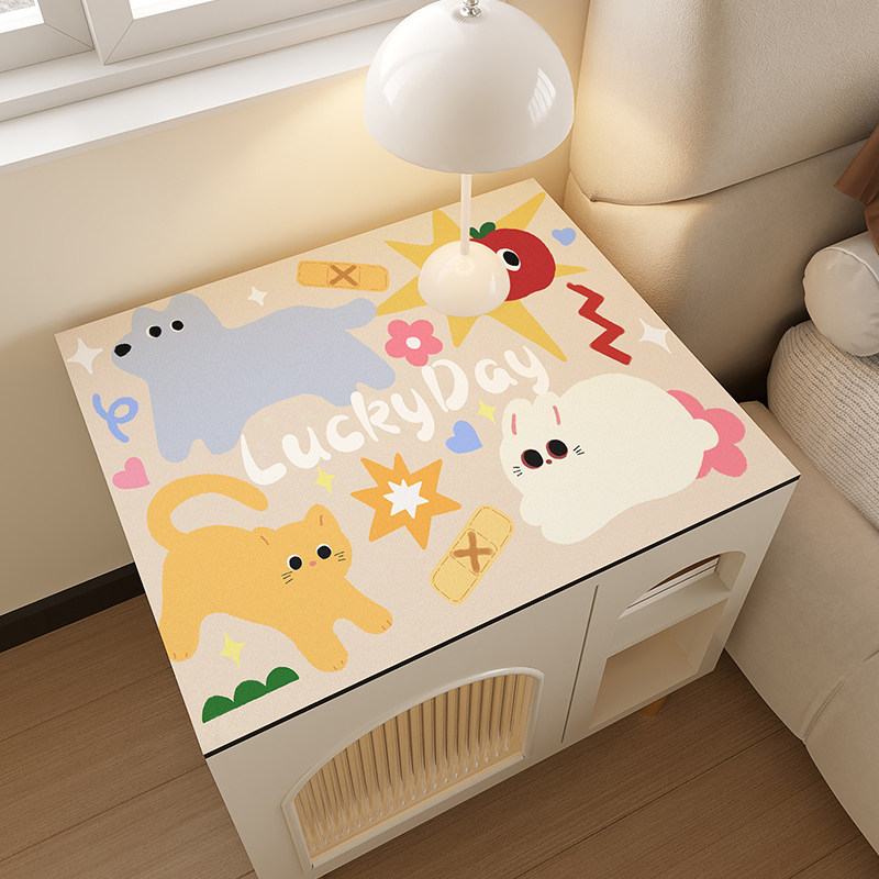 多巴胺床头柜垫子防烫防水桌垫pvc免洗防尘桌布可裁剪高级感盖布,居家布艺,桌布,淘宝优惠券,粉丝福利购,淘宝优惠卷