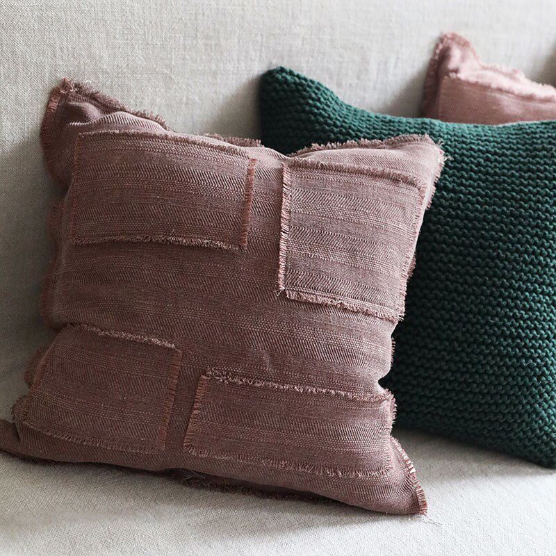 弋采野奢侘寂风松弛纯色棉麻亚麻拼接夏季透气方抱枕靠垫腰枕套