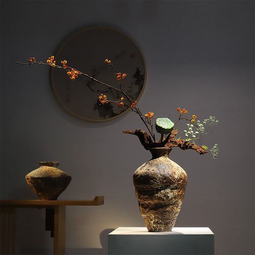 复古侘寂做旧陶瓷花瓶现代中古家居摆件民宿酒店样板房电视柜装饰