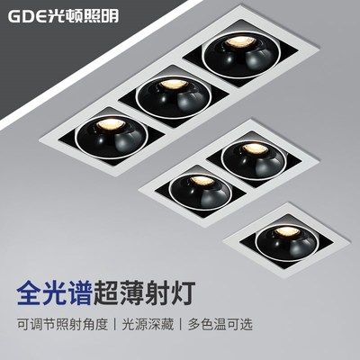 2025新款全光谱超薄客厅双头斗胆灯嵌入式格栅灯三头多头防眩射灯