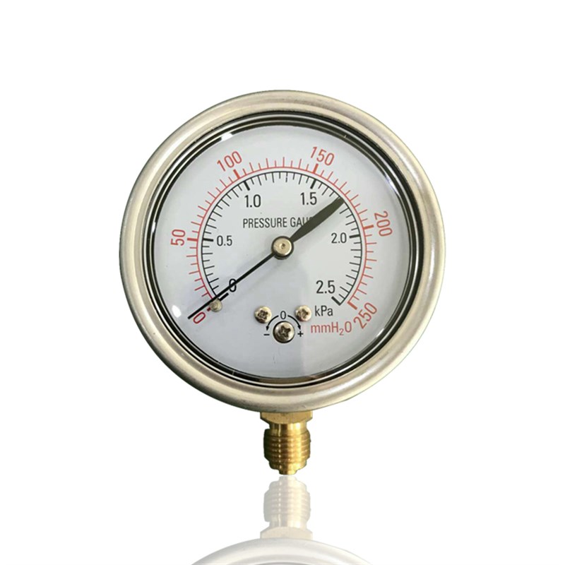 微压膜盒压力表不锈钢微压力表千帕压力表YE63 2.5KPA  径向G1/4