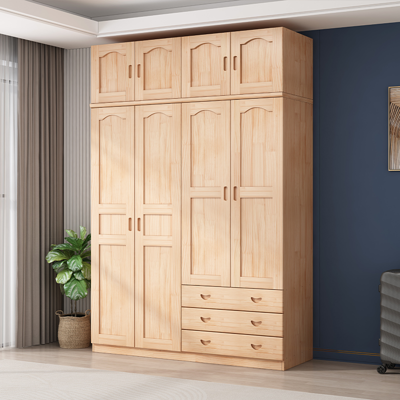 全实木衣柜家用卧室原木开门简约现代小户型经济型儿童大衣橱松木