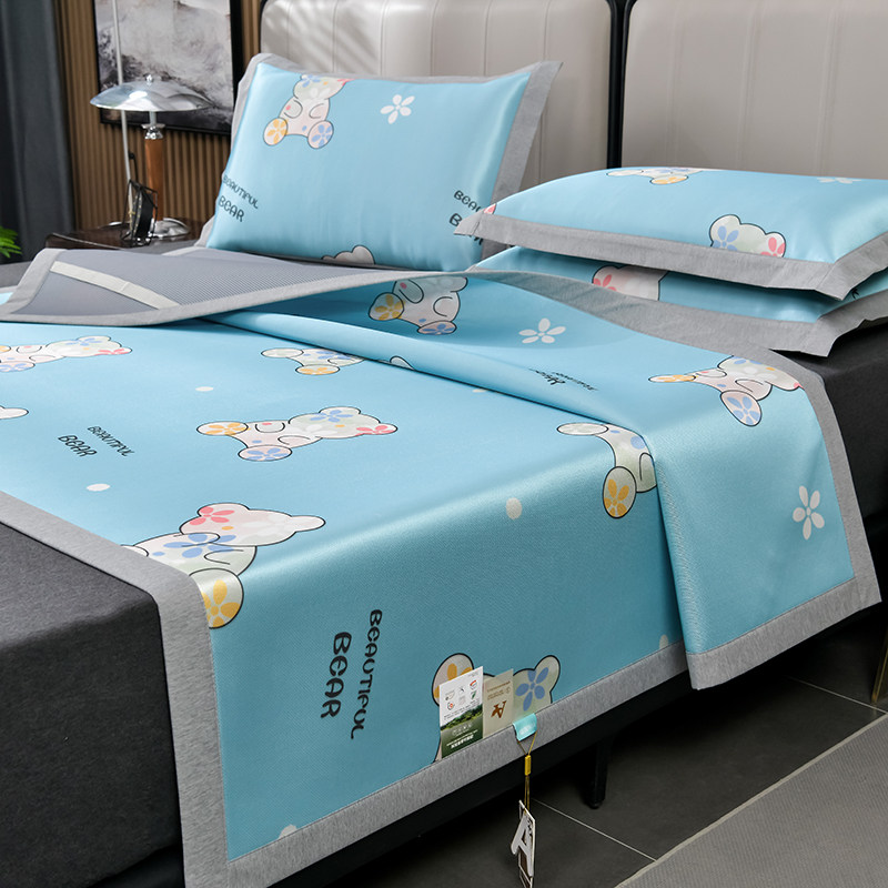 夏天冰丝席三件套碳光凉感印花可机水洗凉席垫单双人夏季空调软席