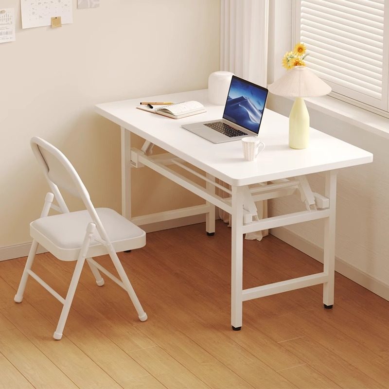 奶油风可折叠电脑桌台式书桌家用办公桌卧室简易学习写字桌长条桌