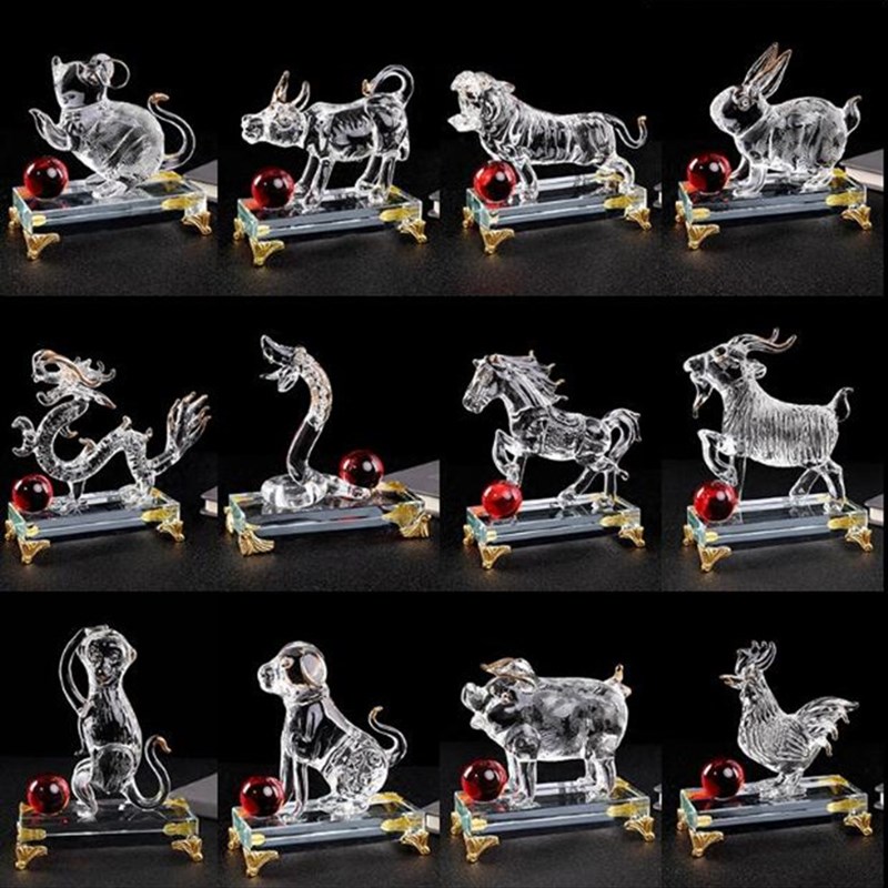12生肖水晶十二生肖桌面摆件装饰属鼠牛虎兔龙蛇马羊猴鸡狗猪者