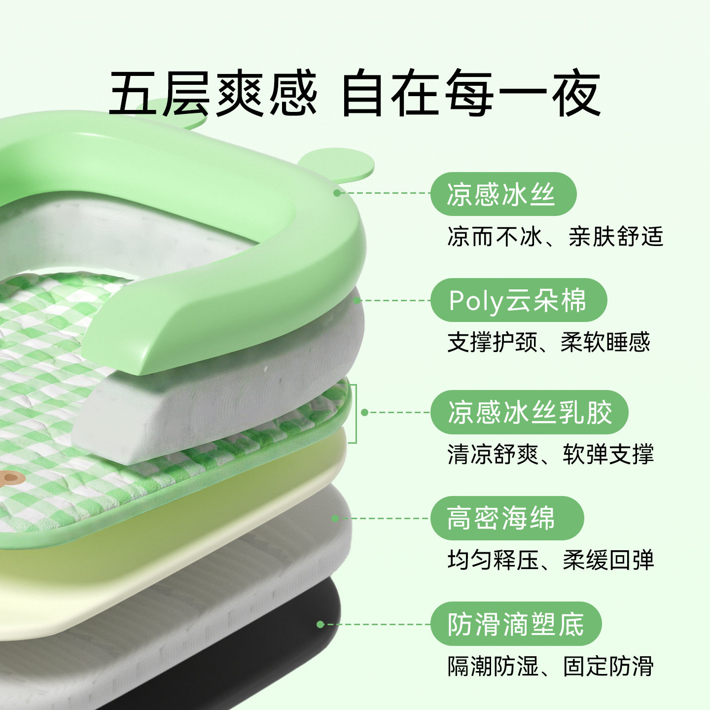 春夏绿色卡通乳胶靠枕卡通垫子猫咪大空间凉感猫窝降温狗窝宠物窝