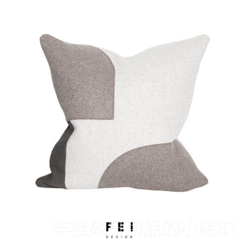 正品代简约拼接抱枕灰色床咖色样板房间美式客沙厅发靠垫轻现奢上