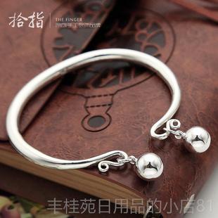 正品银镯女999面足银宫铃铛光实心纯银饰品开口红网年轻款手环镯