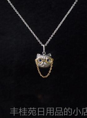 正品由子野丨高动物系列丨蓝宝石猫咪项骨炼女银锁炼小众级原创礼