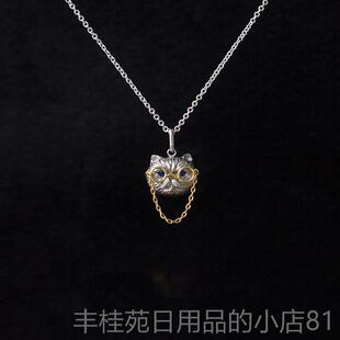 正品由子野丨高动物系列丨蓝宝石猫咪项骨炼女银锁炼小众级原创礼