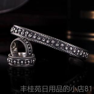 正品VU手LCN男伏尔甘骷A髅手镯纯银网红机车流行哈雷欧美工骷髅银