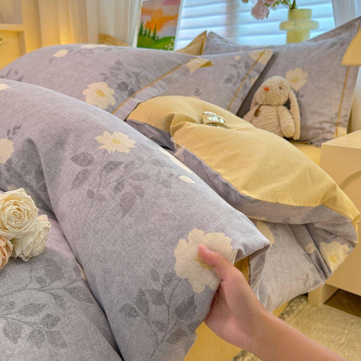 2025秋冬新款纯棉加厚磨毛床上三件套全棉床单被套床笠三件套床品