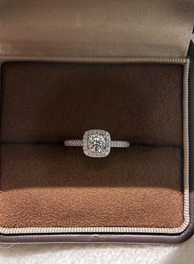 胖东来同款S925银专柜正品爆款小方糖银莫桑钻戒指女带证书小票