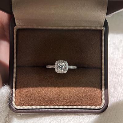 胖东来同款S925银专柜正品爆款小方糖银莫桑钻戒指女带证书小票