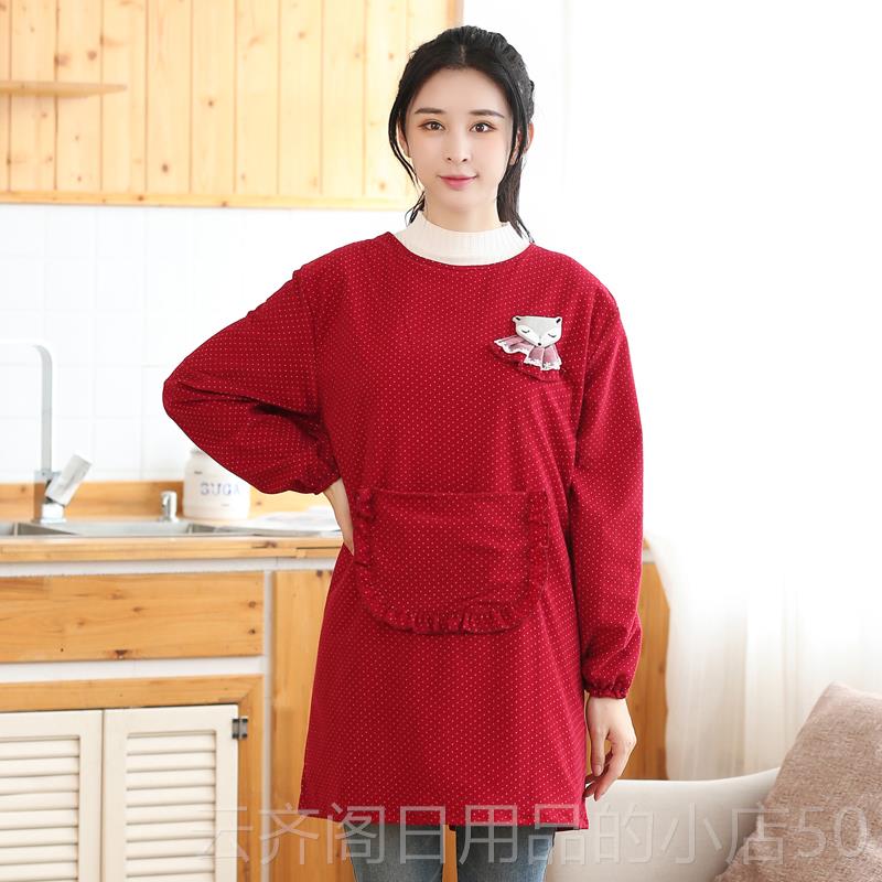 正品冬季韩版家用脏房长防围裙男女时尚灯芯绒反厨穿罩袖衣大人工