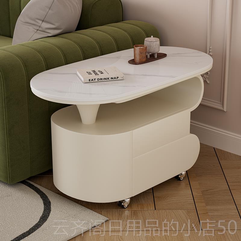 正品现简约轻奢岩板茶几家用客可厅高级感茶几移动推发车边代几沙