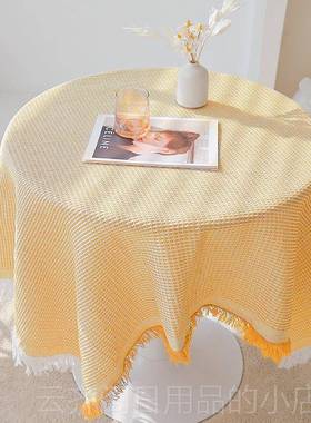 正品法式in方s桌布田园风日系棉麻格几子白色圆桌形台书桌茶野餐