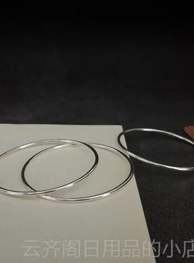 正品秋叶夏花纯银手镯女9《归原》99圆足银素面细闭口古法镯子实