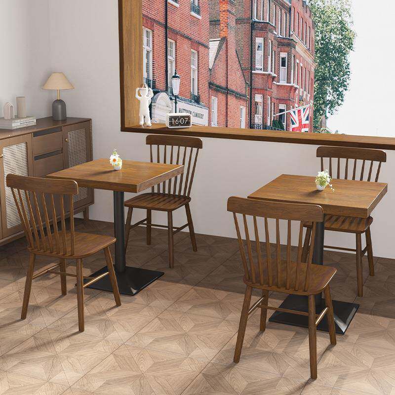 复古商用餐馆实木小方桌奶茶咖啡店小桌子西餐厅正方形餐桌椅组合