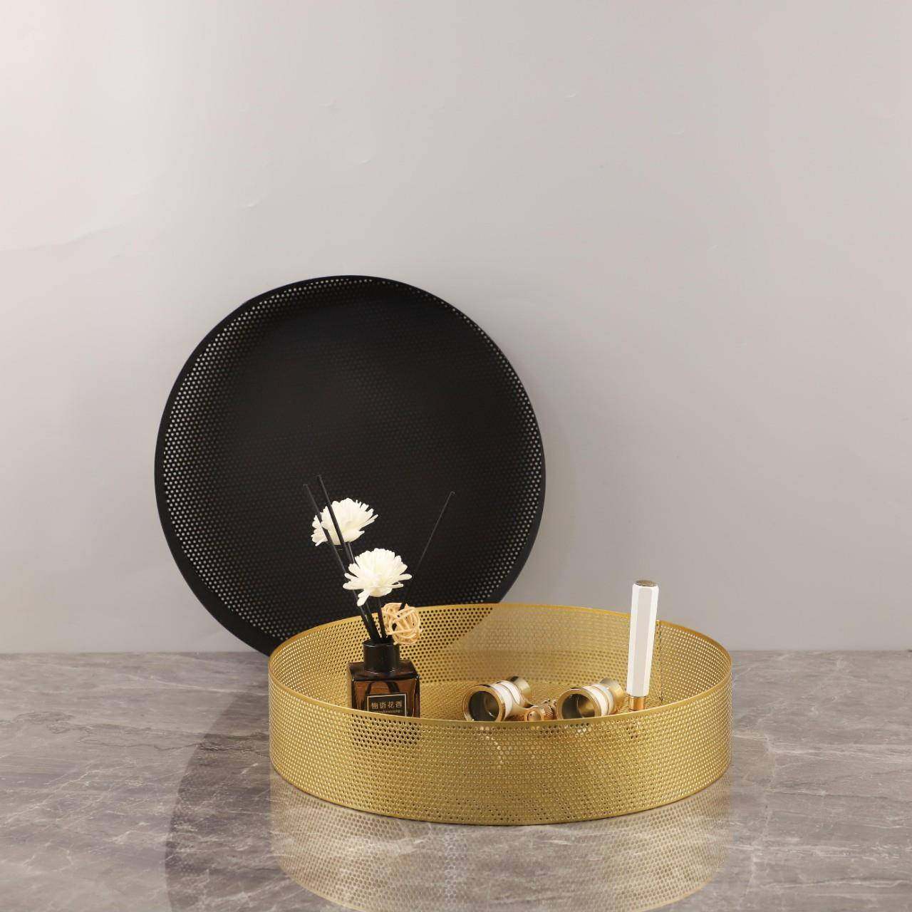现代简约几何金属镂空圆形果盘装饰托盘玄关客厅电视柜家居装饰品