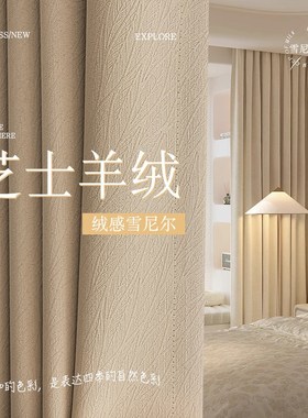 全遮光加厚雪尼尔窗帘遮光2025新款卧室羊绒感客厅布帘奶油风成品